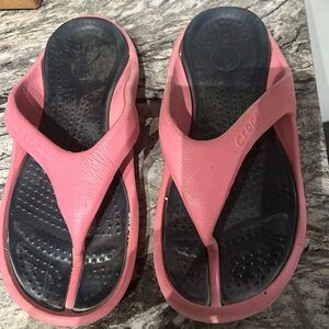 Crocs Pink and Black Flip Flops